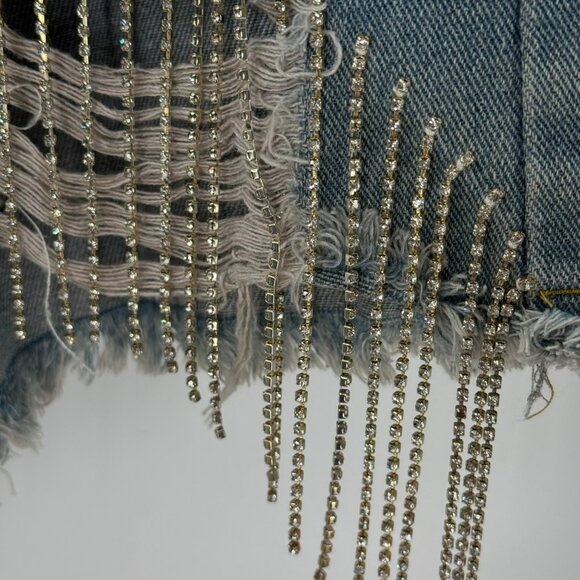 PTKPCC Womens Distressed Denim Shorts With Rhinestone Fringe XL - Picture 5 of 5
